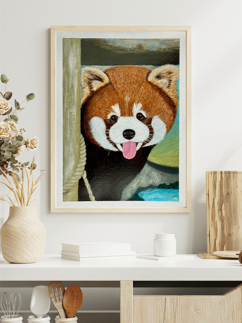 Peek-A-Boo Red Panda Painting – Original Acrylic Wildlife Art