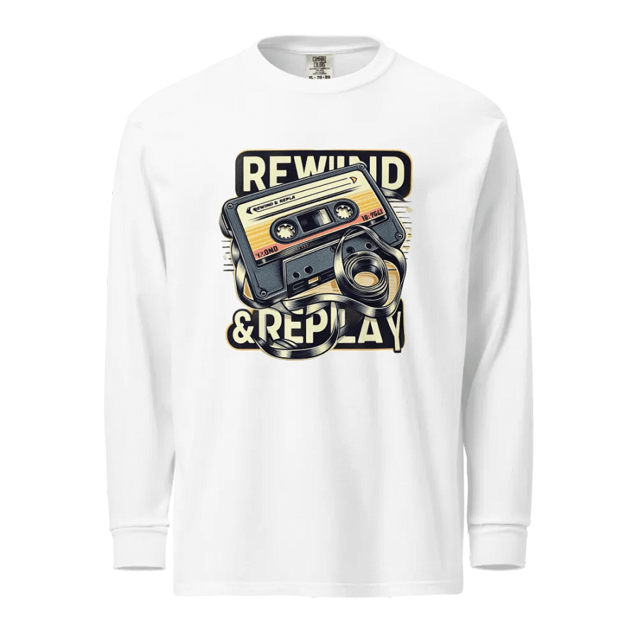 Rewind & Replay Vintage Cassette Tape Long Sleeve Shirt | | AI Design oldschool product image (1)