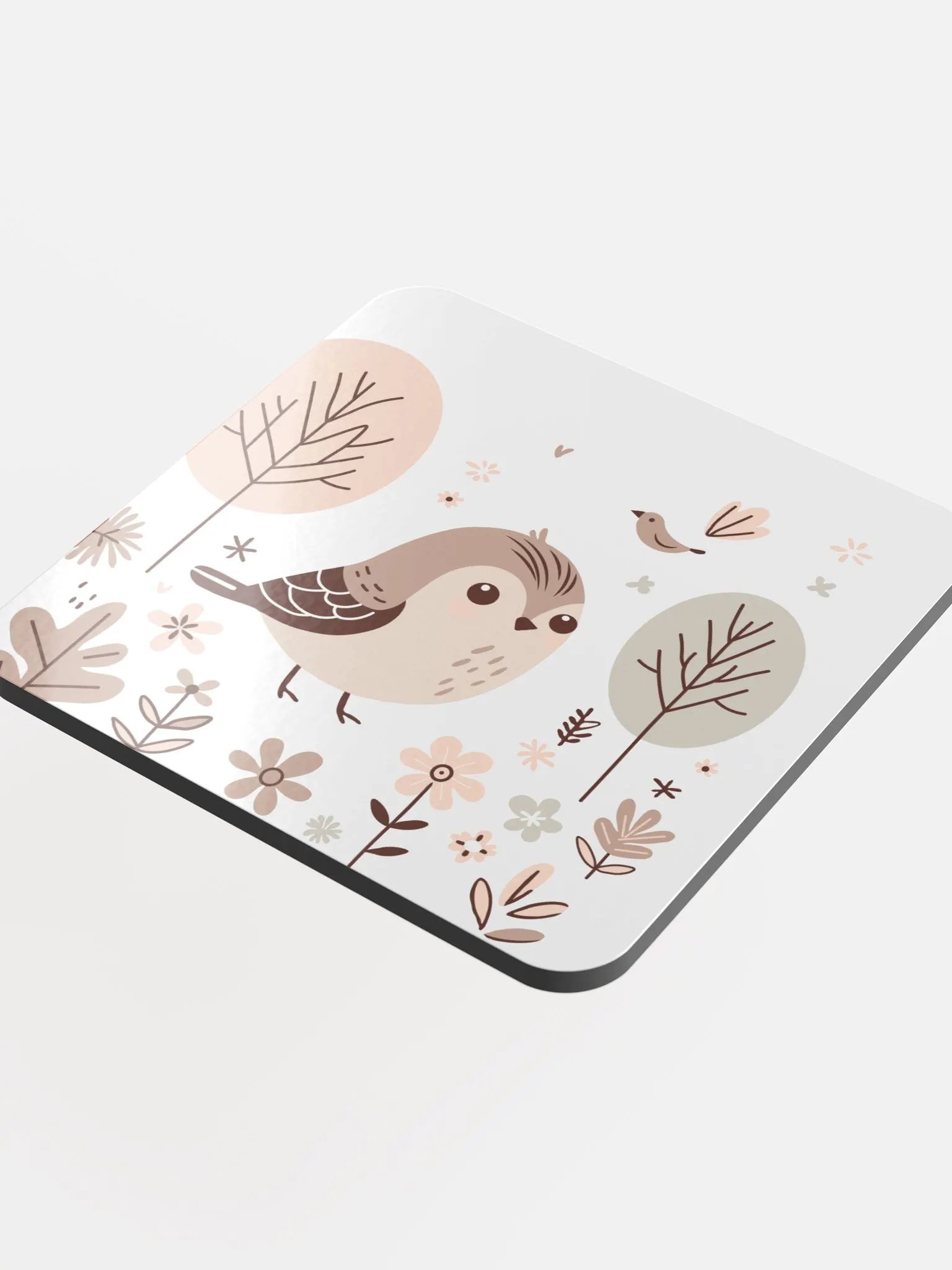 Whimsical Forest Bird Glossed Cork Coaster product image (4)