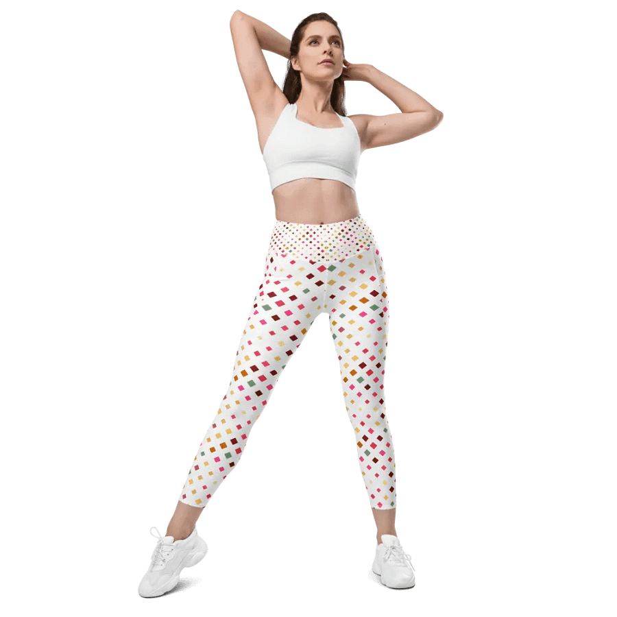 Colorful Square Pattern Design Leggings with Pocket - v7 product image (6)