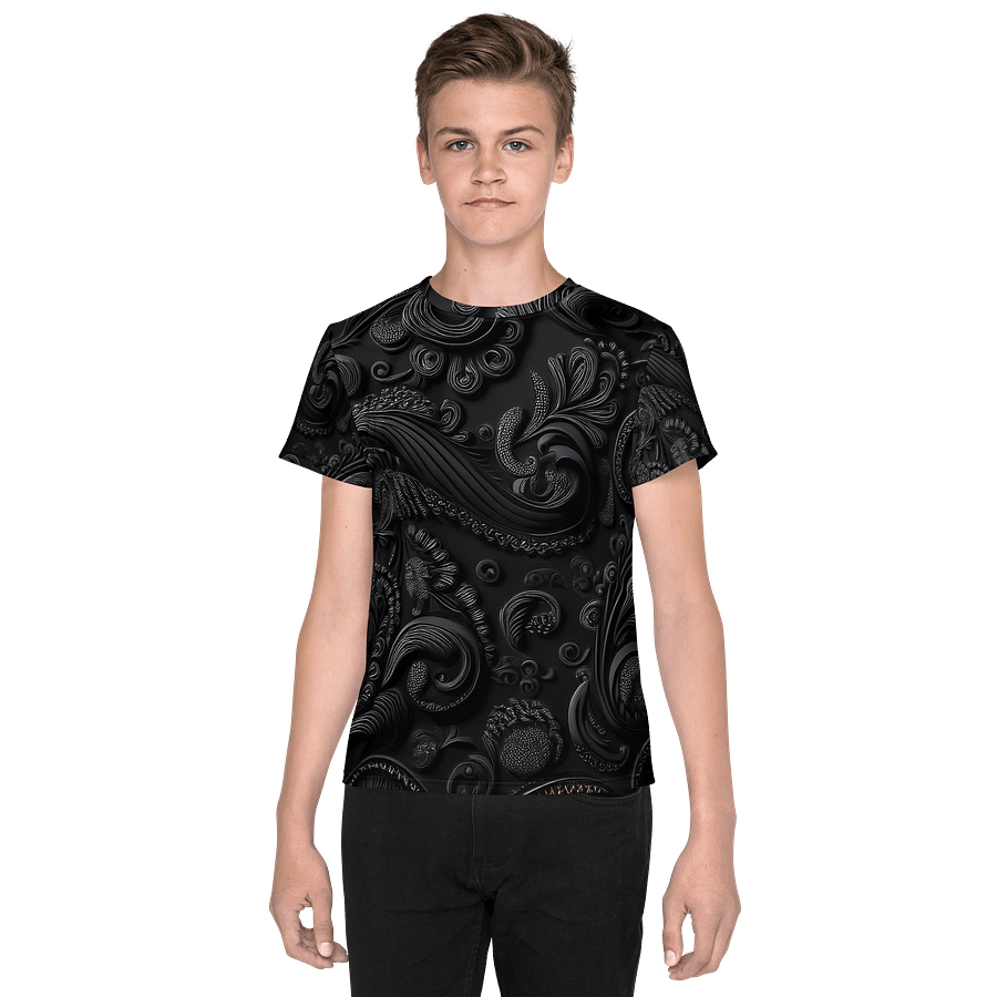 Youth Crew Neck T-Shirt black paisley product image (1)