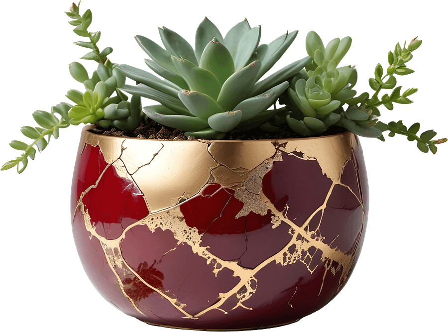 Kintsugi Elegance – Garnet Succulent Planter PNG product image (1)