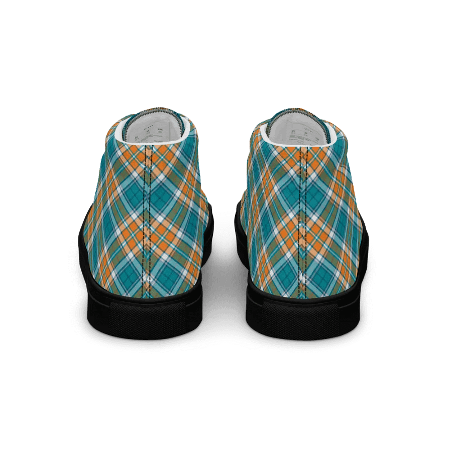 Turquoise and Orange Sporty Plaid Men's High Top Shoes product image (6)