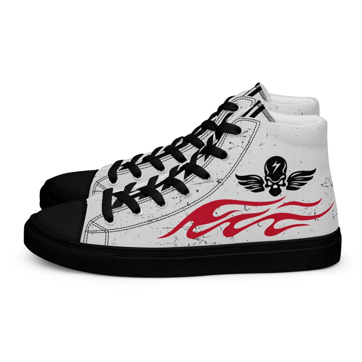 Women's High Top Canvas Shoes-Background fill Abstract 83, design of Skull with wings, Wave of flames and Groovy line in Circles design. product image (1)