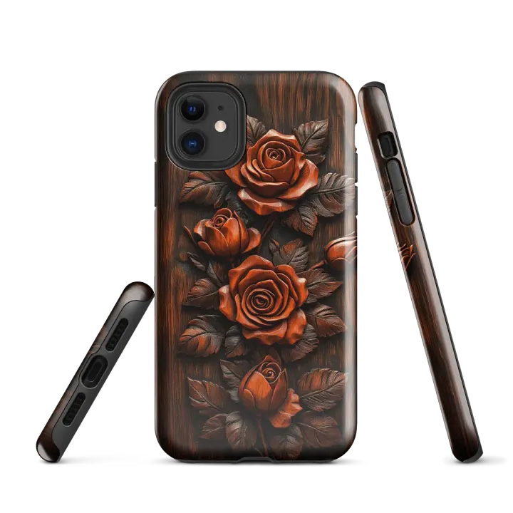 Red Roses Wood Carving Effect - Tough Phone Case product image (1)