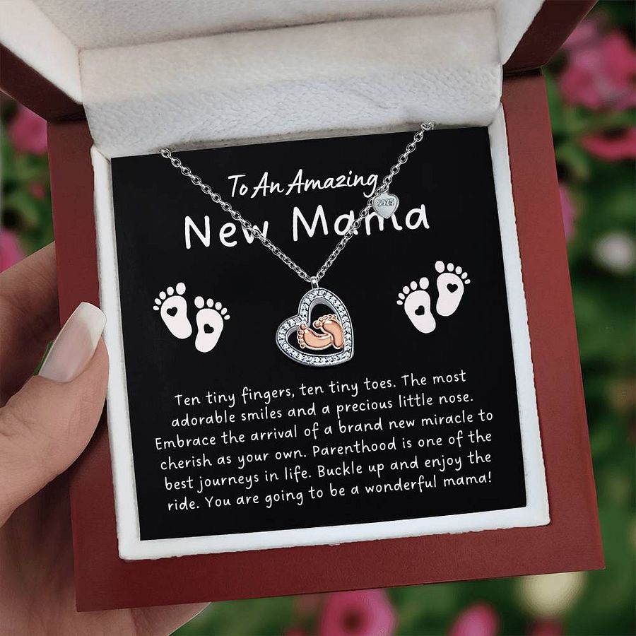Ten Tiny Fingers, Ten Tiny Toes Baby Feet Heart Necklace For New Mama product image (1)