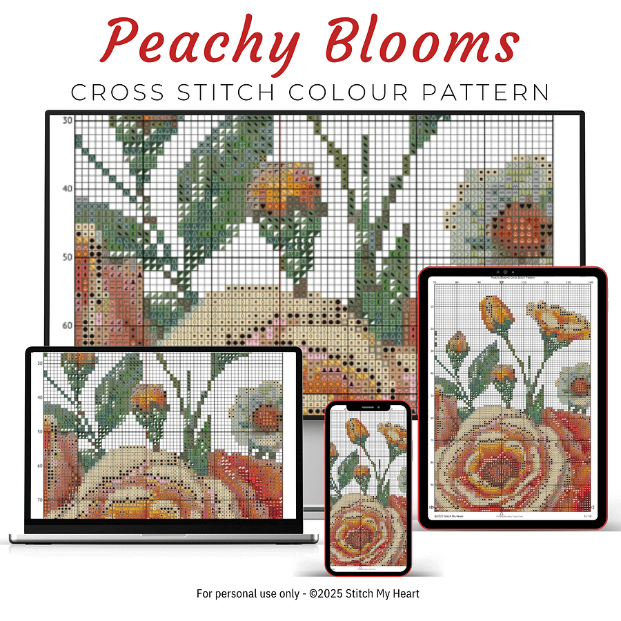 Peachy Blooms Cross Stitch Pattern product image (3)