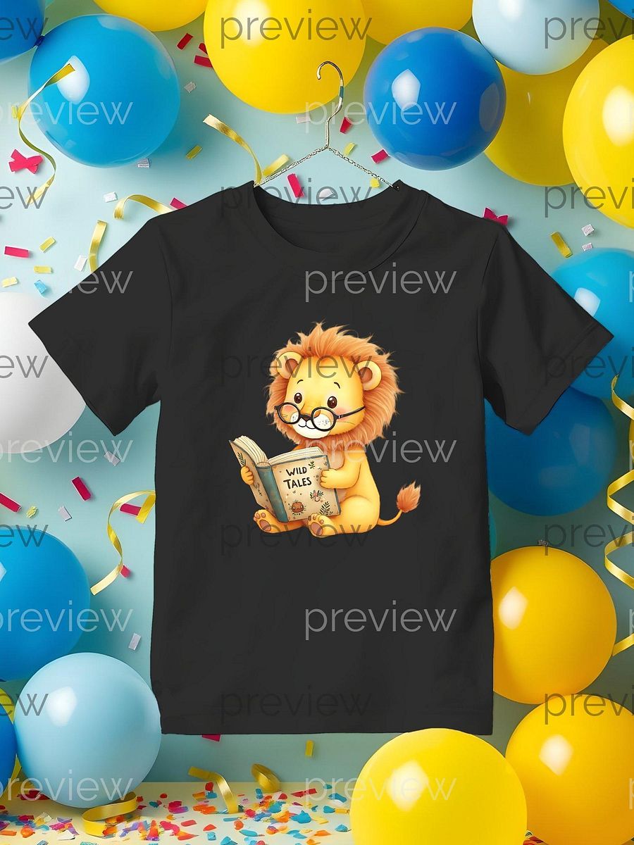 Adorable Cartoon Lion with Glasses Reading WILD TALES - Perfect Clipart for Kids' Designs and Sublimation Projects Commercial Use License product image (3)