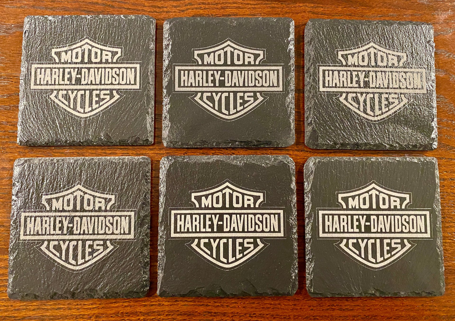 Harley-Davidson Logo Slate Coasters - Set of 6 Custom Laser Engraved product image (1)