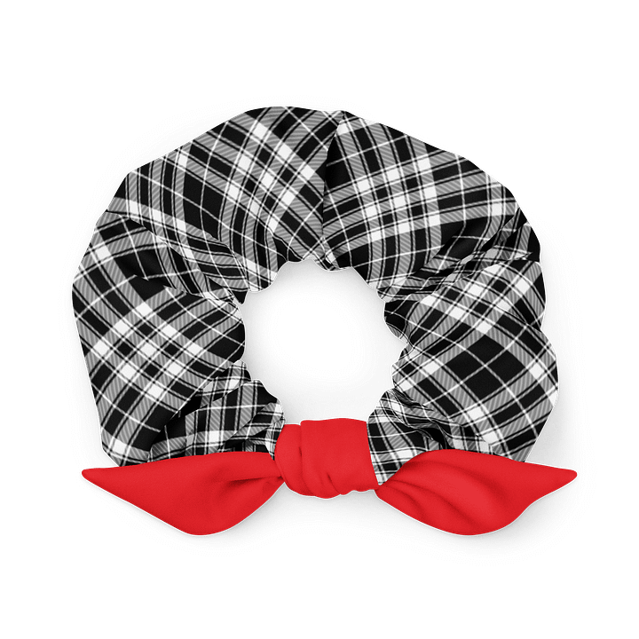 Black & White Plaid Scrunchie with Red Bow | Sustainable Hair Accessory product image (1)