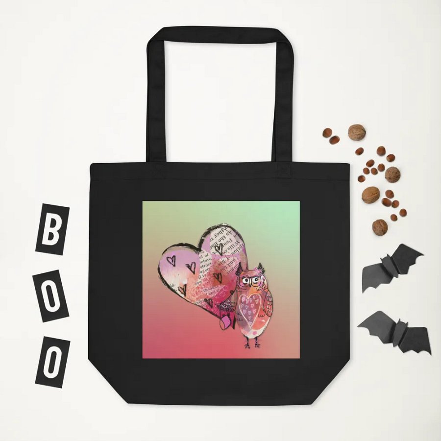 Owl with a heart tote bag product image (3)
