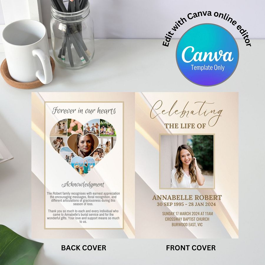 Light Golden Tones Funeral Program Canva Template product image (4)
