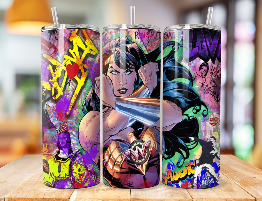 Wonder Woman 20 oz Stainless Steel Tumbler – Graffiti Art Warrior Design product image (1)