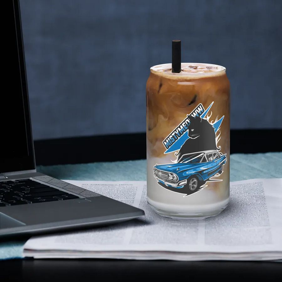 Mistymeooww logo with 60 chevy lightning cat glass cup product image (3)