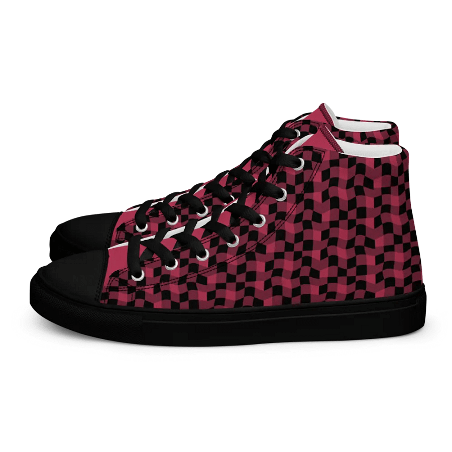 Magenta and Black Warped Checker Women's High-Top Canvas Shoes product image (4)
