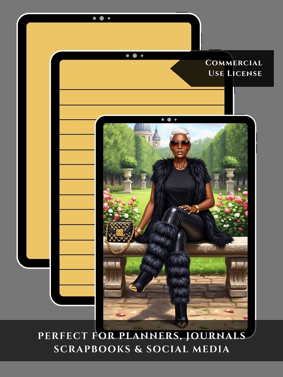 Platinum Pixie Cut Black Fur Journal Cover Set – 8.5x11 JPG & PDF – Lined & Unlined Pages – Commercial Use product image (2)