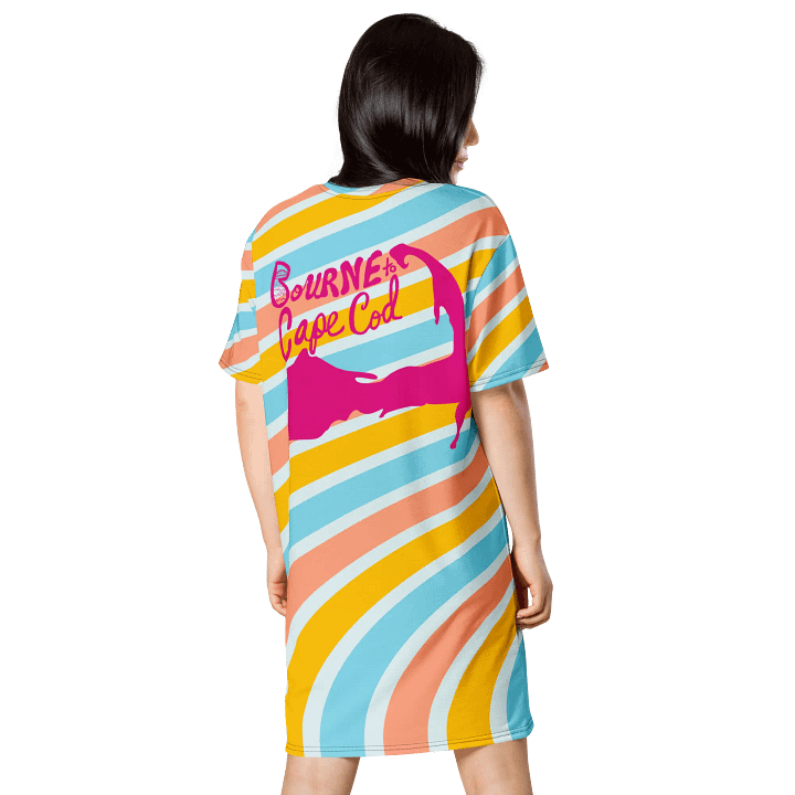 BOURNE to Cape Cod™ | Pink Logos on Bright Stipes | T-Shirt Dress | Beachy-Chic & Festive product image (2)