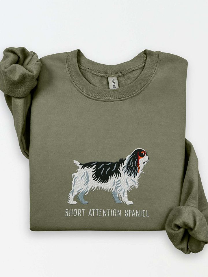 Short Attention Spaniel Sweatshirt (Embroidered) of an English Toy Spaniel(Tricolor) product image (1)