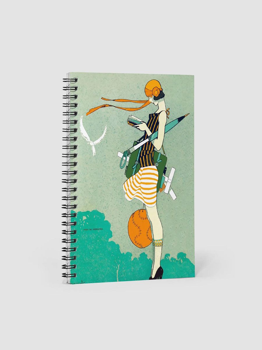 Spiral Notebook Featuring a Vintage Illustration of A 1930s Woman Reading product image (1)