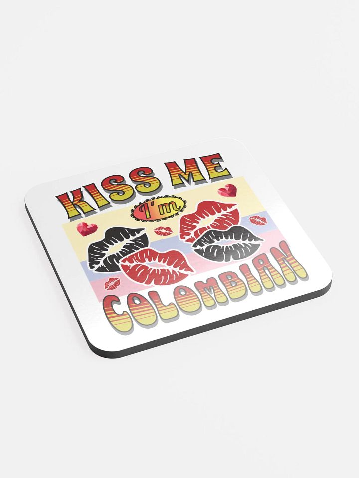Kiss Me I'm Colombian Pride Glossed Cork Coaster product image (2)