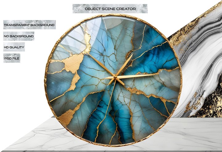 Celestial Grace – Luxury Design Labradorite Clock PNG product image (2)
