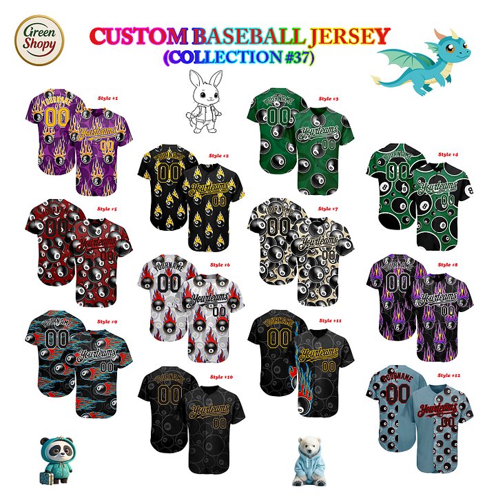 Authentic Baseball Jersey, Custom Baseball Jersey, Personalized Sport Jersey, Colorful, Number, Billiard product image (204)