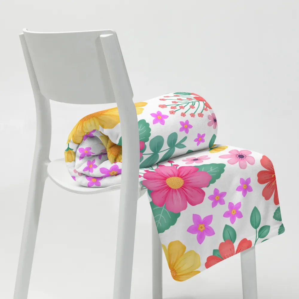 Vibrant Floral Blooms Pink Yellow Orange Blanket - White product image (9)