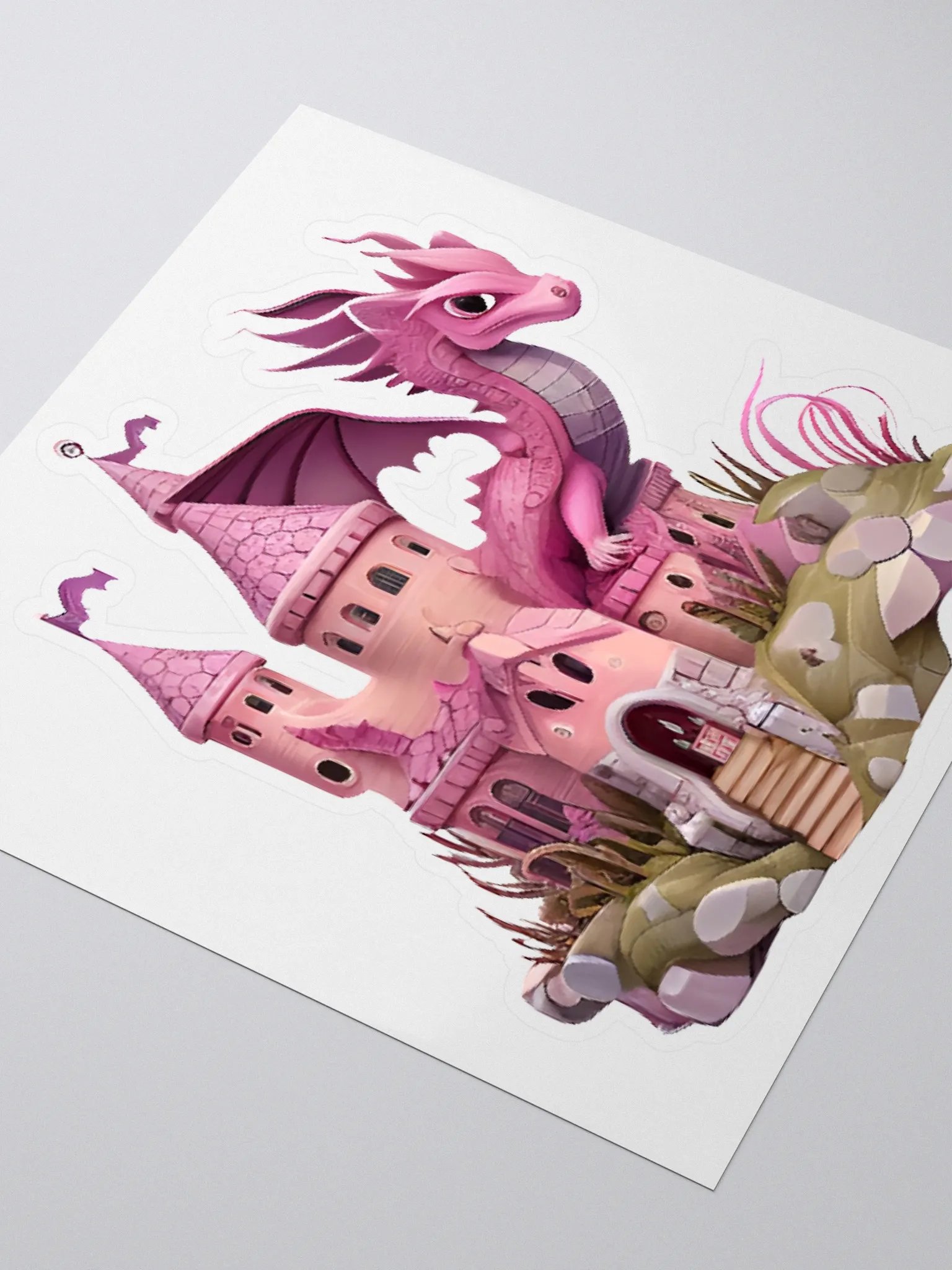 Whimsical Pink Castle and Dragon Kiss Cut Stickers product image (8)