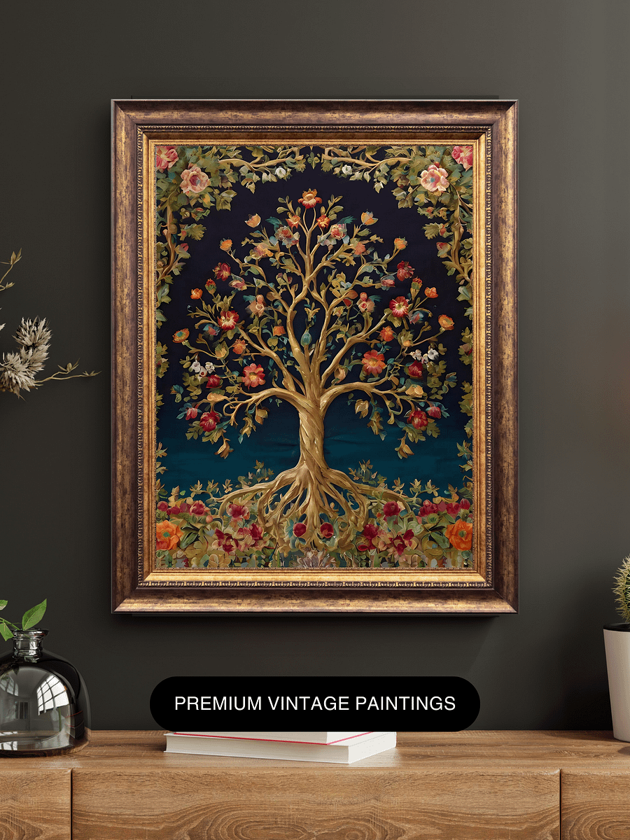 Indian Tree of Life Vintage Folk Art | Blossoming Tree | Floral Print Pichwai Painting | Bohemian Wall Art product image (7)