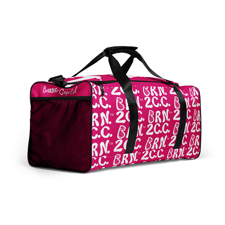 BOURNE to Cape Cod™ | Duffle Bag | BRN.2C.C.™ | Coastal Gym & Travel Gear | 22" All-Over Print Weekender | White Logos on Vibrant Pink product image (2)