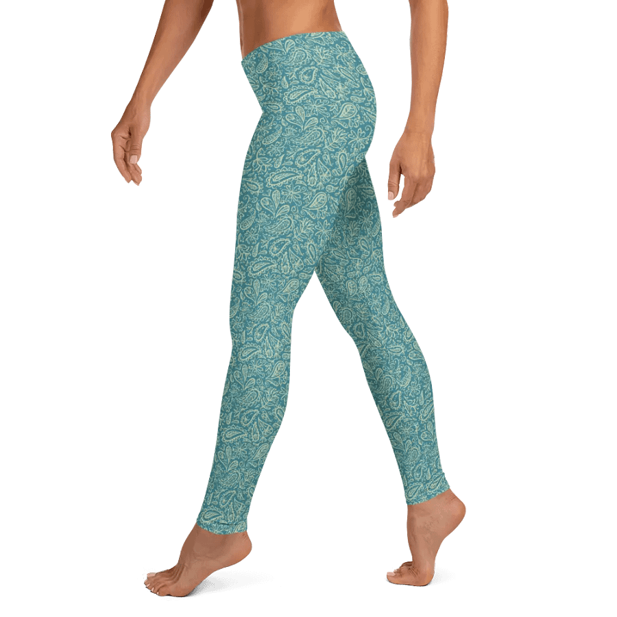 comfortable leggings in soft light teal   with white paisley  design for those that  like paisley pattern elements. product image (4)