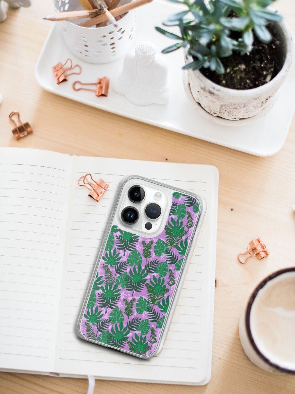 Jungle Leaves Pattern-Purple Background Phone Case product image (1)