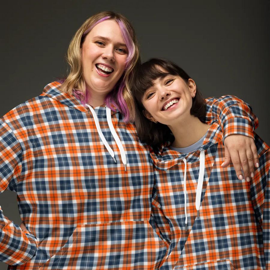 Orange and Blue Sporty Plaid Hoodie product image (3)
