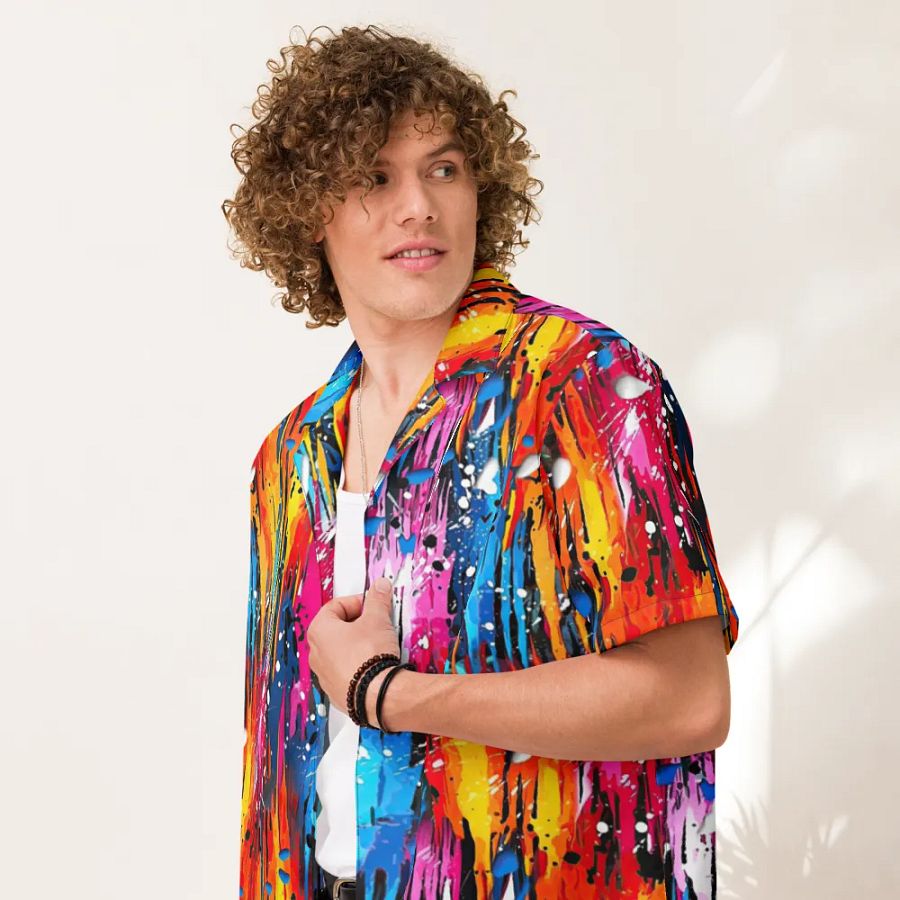 Custom Unisex Button Down Short Sleeve Shirt _ CoachShawStudio's Streetwear Collection_ Abstract Graffiti Art Mountain Blizzard _ Vibrant Colored Designer Shirt product image (7)