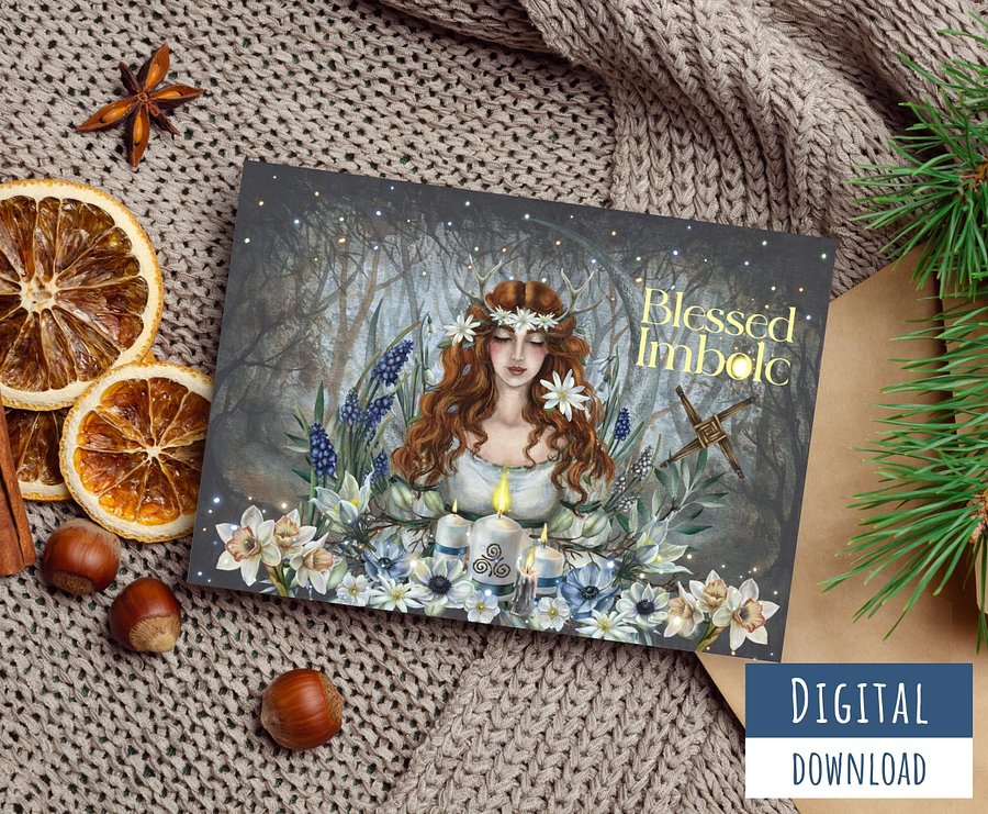 Printable Blessed Imbolc Card #1, Blank Inside, Goddess Brigid card product image (3)