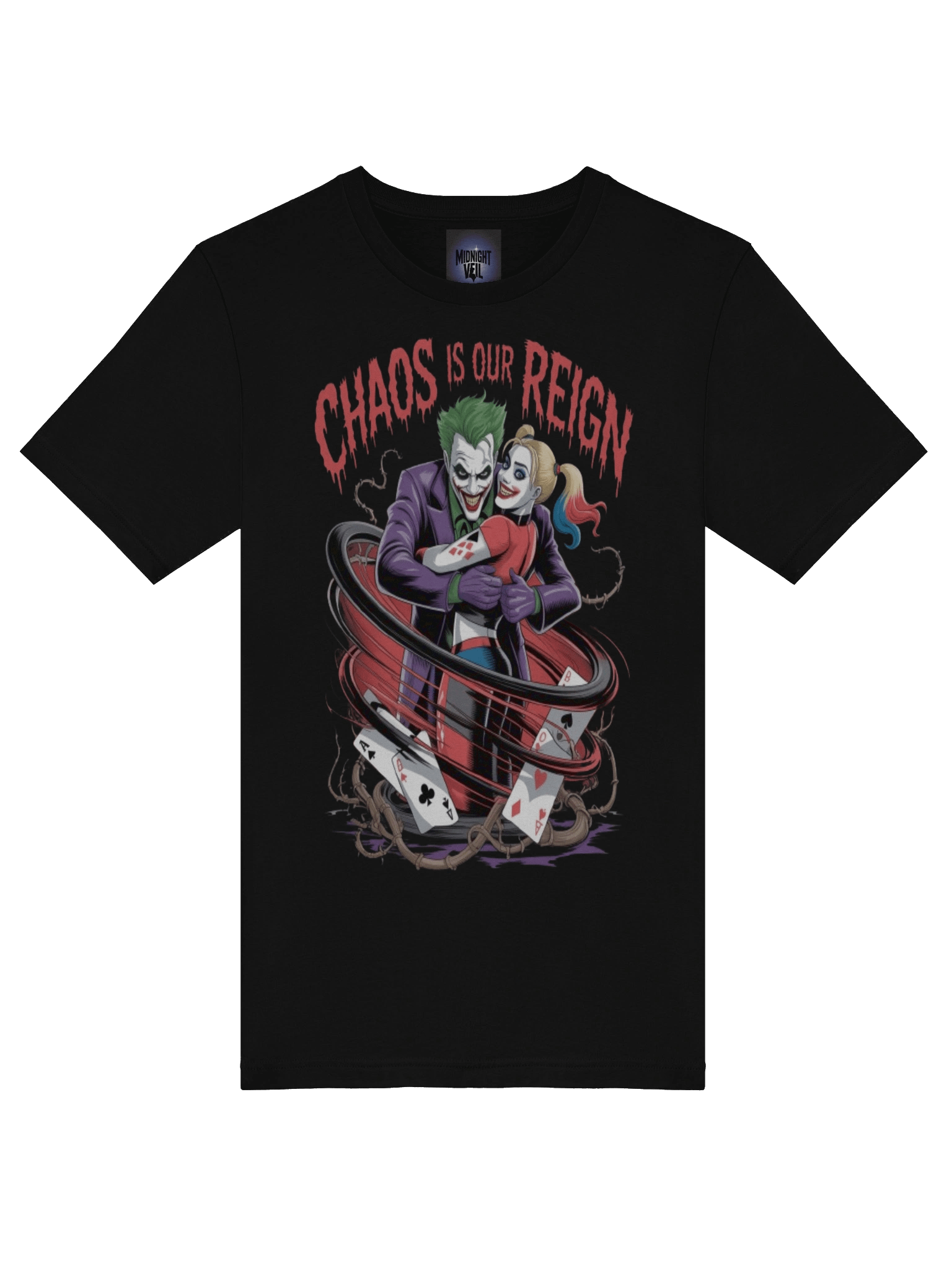 Chaos is Our Reign: Joker and Harley Quinn's Whirlwind Wager Graphic Tee product image (7)