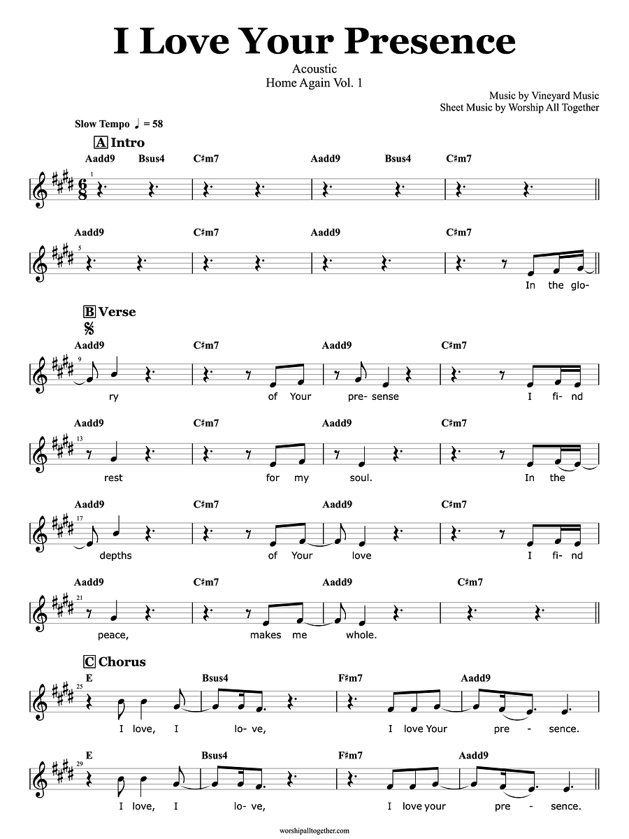I Love Your Presence - Vineyard Music | Sheet Music, Chord, Lyrics product image (1)
