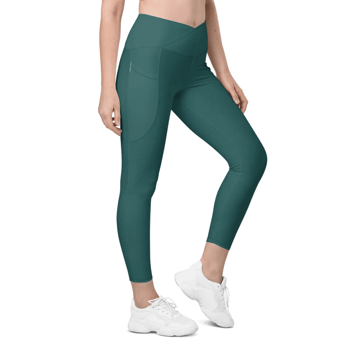 Plain Teal Green Soft Summer Women's High Waisted Premium Crossover Leggings with Pockets by Treasure Pie product image (1)