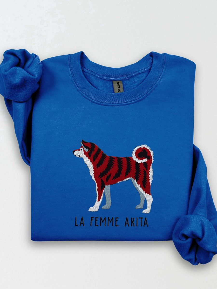 La Femme Akita Sweatshirt (Embroidered) of a Japanese Akita Inu(Red Brindle) product image (1)