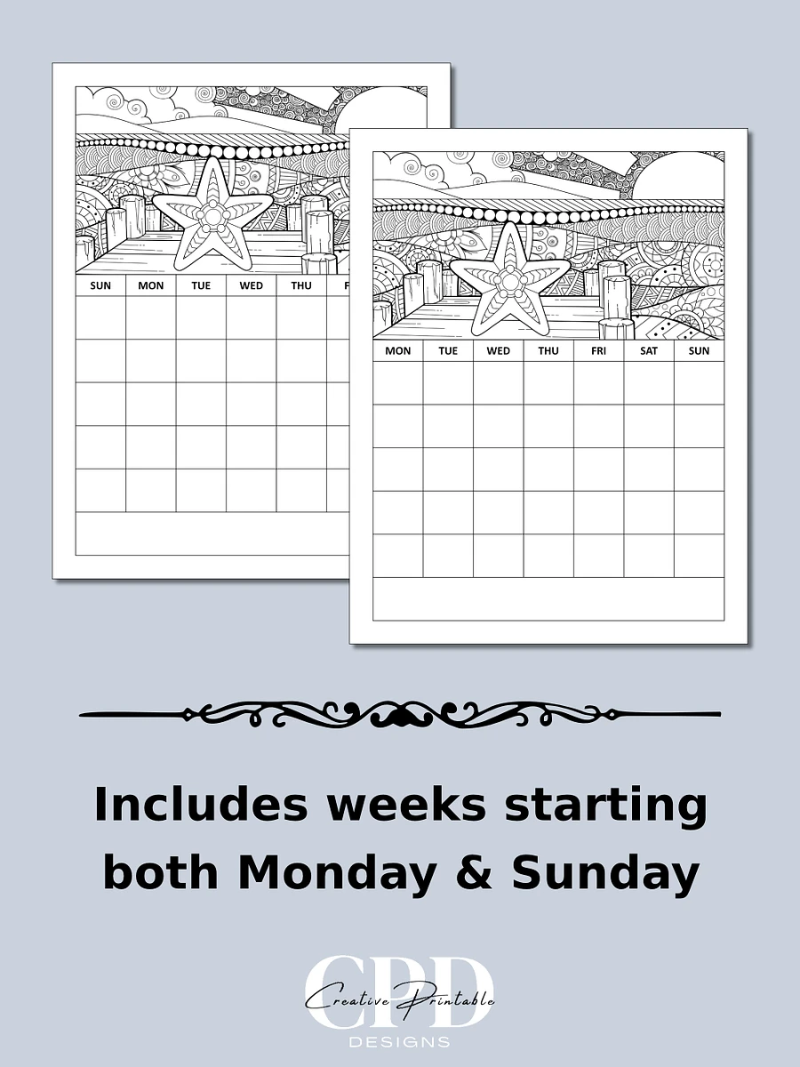 Printable Undated Monthly Calendar With Coloring Pictures product image (4)