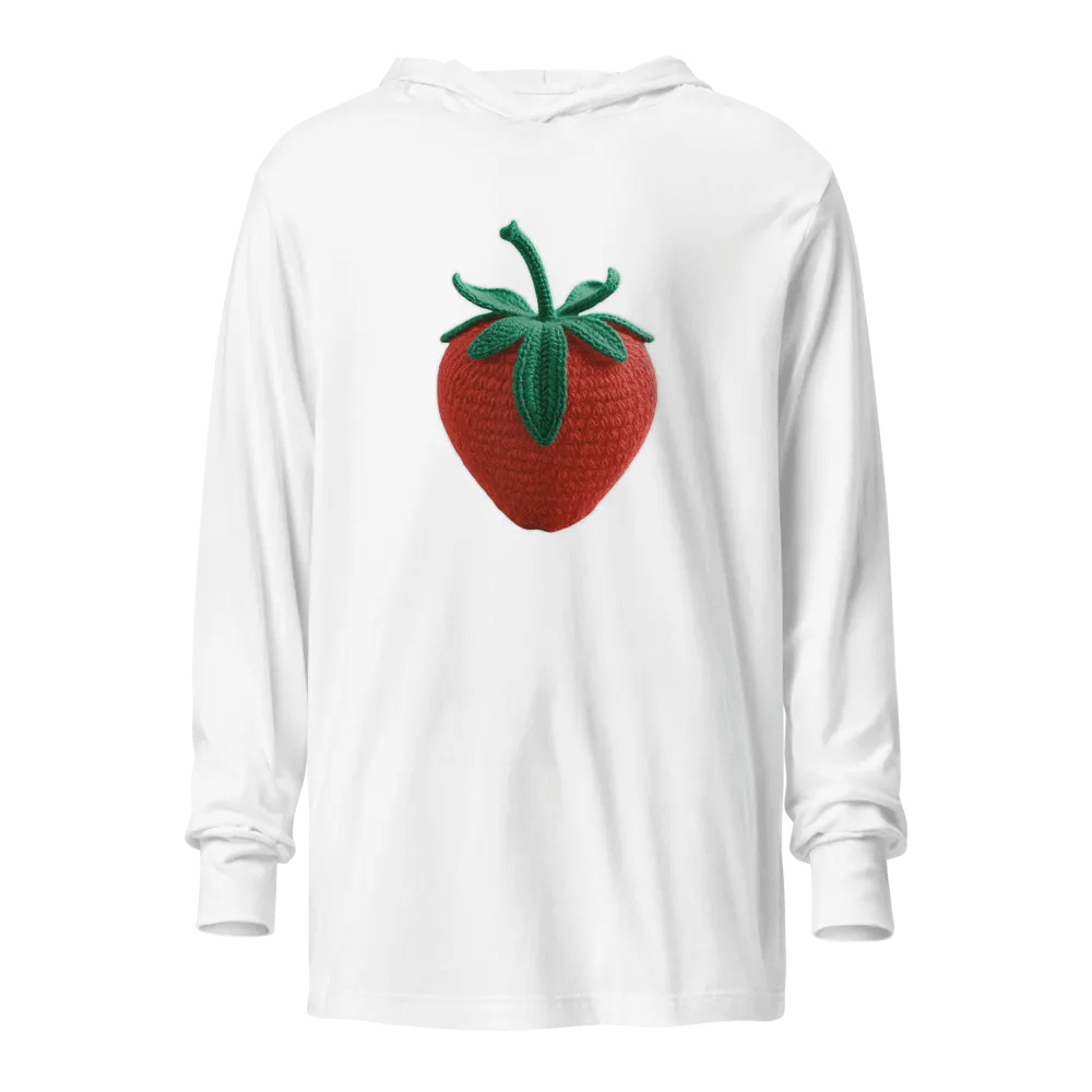 CozyAvocado White Unisex Hooded Long Sleeve Tee Strawberry #01 product image (1)