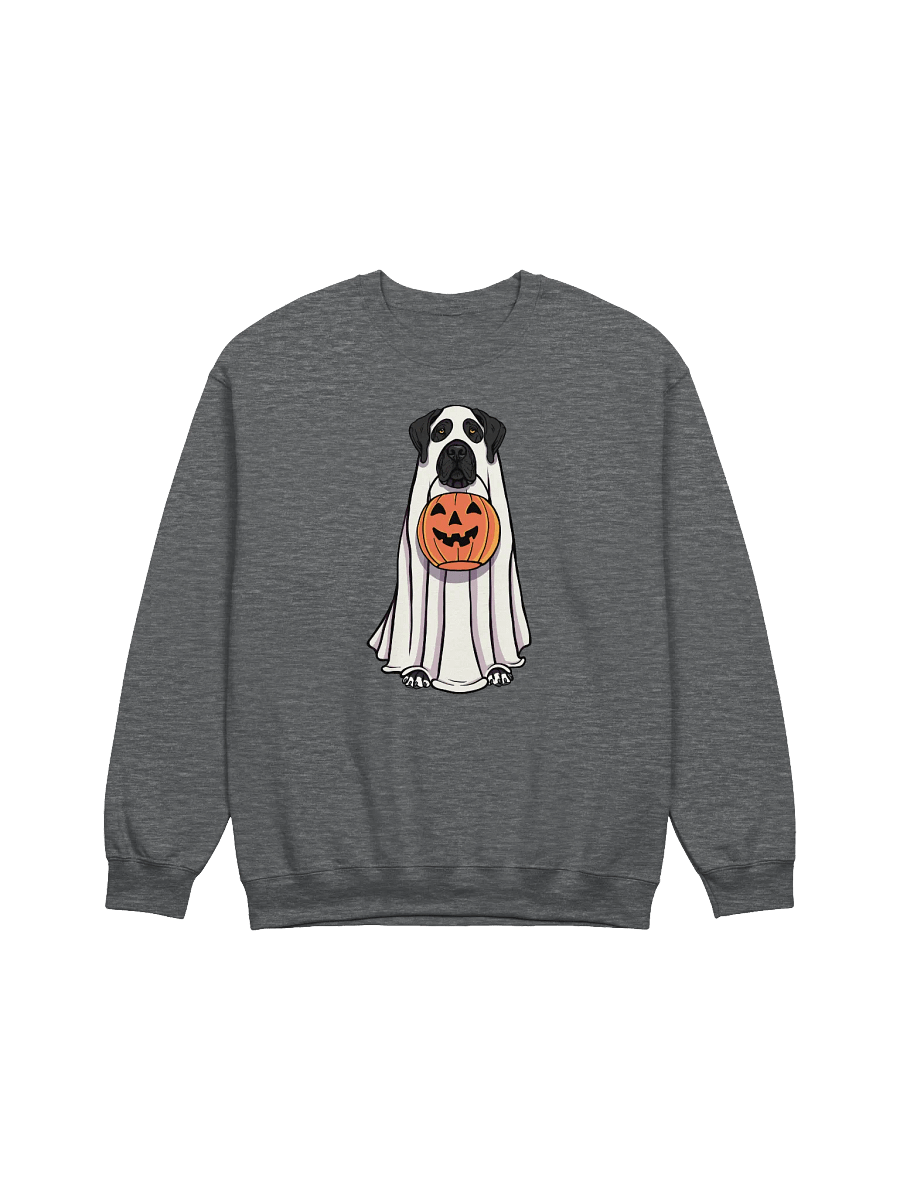 Funny Halloween Great Dane(Black) Sweatshirt | Funny Great Dane Wearing a Ghost Costume and Holding a Pumpkin Basket product image (3)