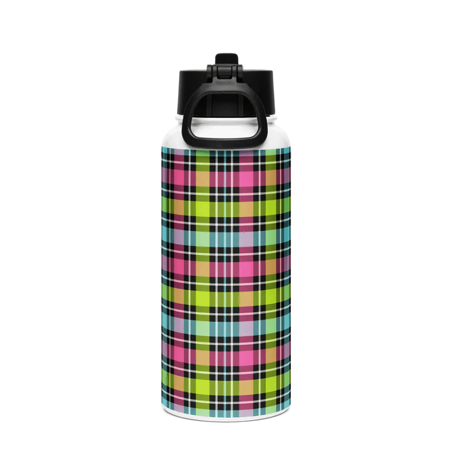 Neon Checkered Plaid Water Bottle product image (3)