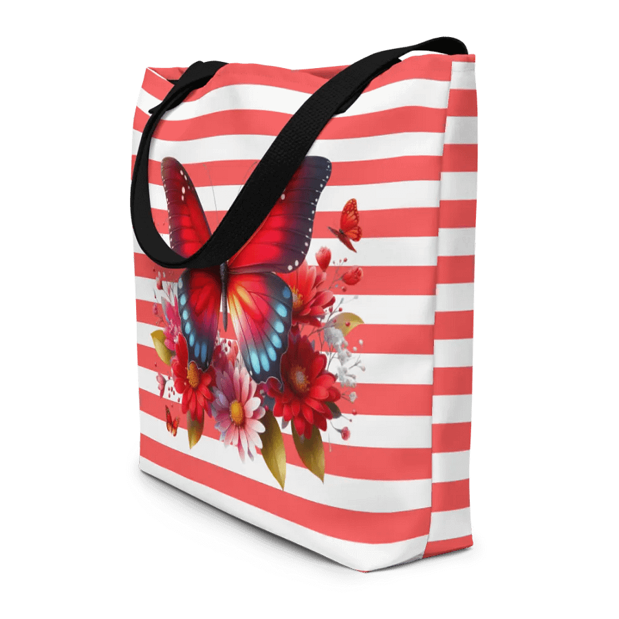 Vibrant Butterfly Paradise Red Stripped Tote Bag product image (4)