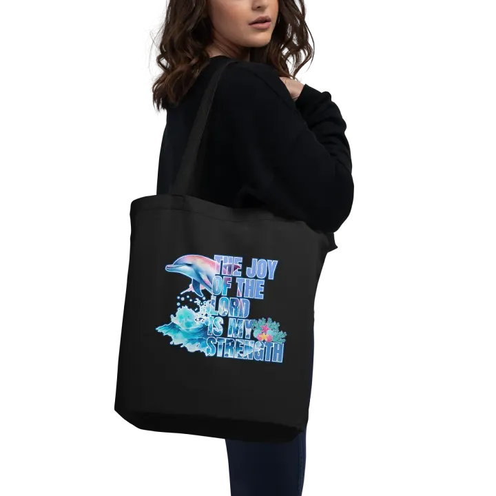 Inspirational Joy of the Lord is My Strength Dolphin Eco-Green Tote product image (2)