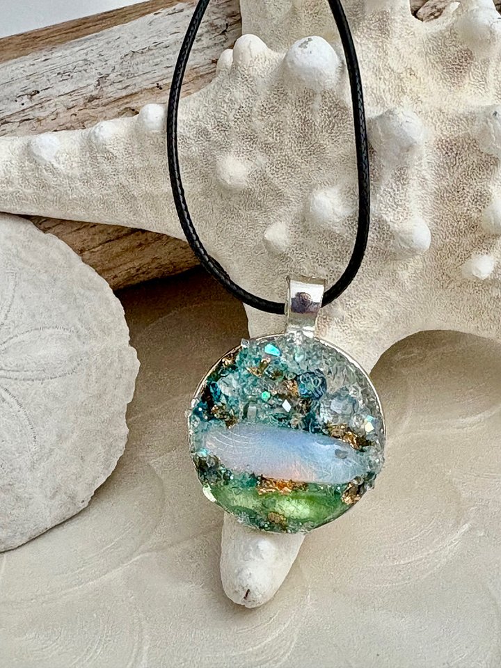 Mixed Metal Horizon Sea Glass Pendant Necklace | Handmade Bead & Sea Glass Art | Coastal Charm Jewelry by Monique Faella Designs™ | MFD-00228 product image (1)