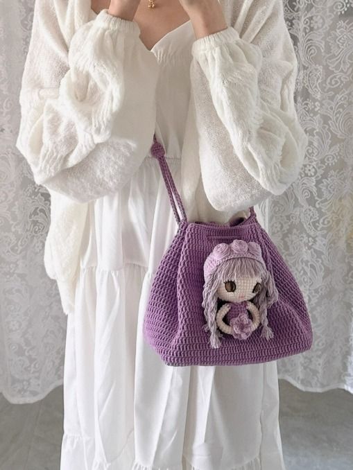 Purple Crochet Bag with 3D Girl Doll – PDF Pattern product image (2)
