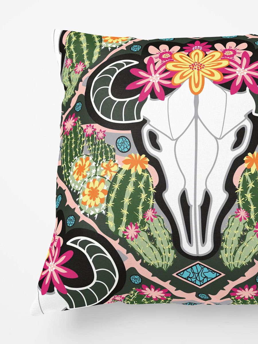 Western Americana Cacti Cow Pillow | by Monique Faella Designs™ | All-Over Print Pillow | Classic Comfort | Machine-Washable | Hidden Zipper | 100% Polyester product image (3)