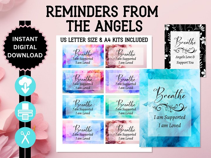 Digital Positive Affirmation Cards, Mindfulness Cards, Guardian Angel Cards, Positive Cards, Vision Board Printables, Self Care Printables product image (1)