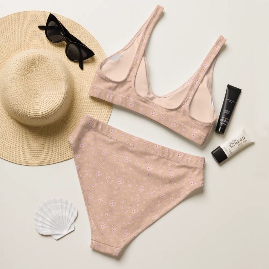 Cherry Blossoms on Cream Eco-Green Two-Piece Bikini Swimsuit product image (11)